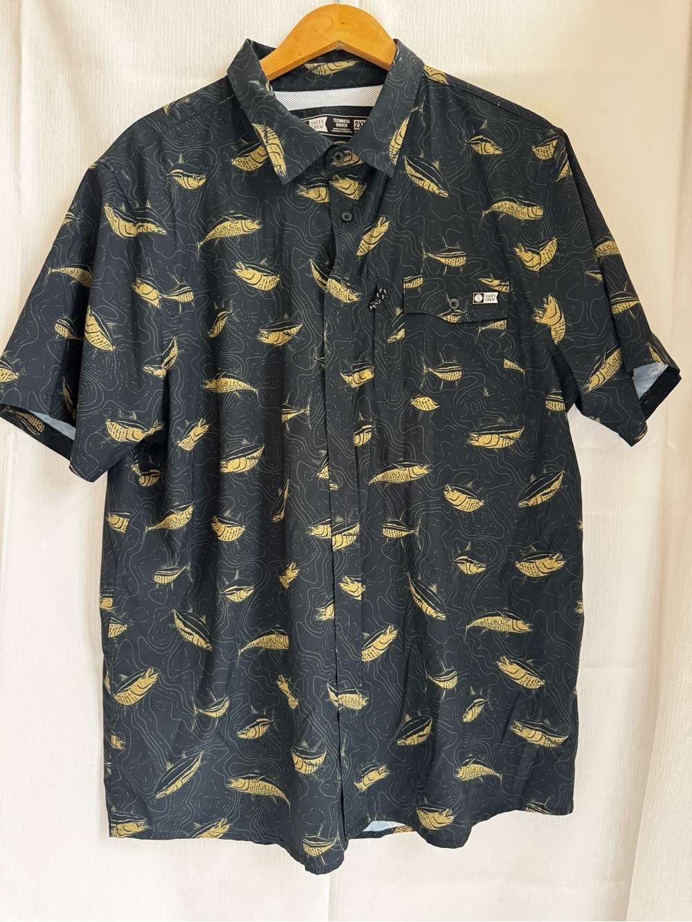 Salty Crew Mens 2XL Black Gray Nautical Map Graphic Short Sleeve Button-Up